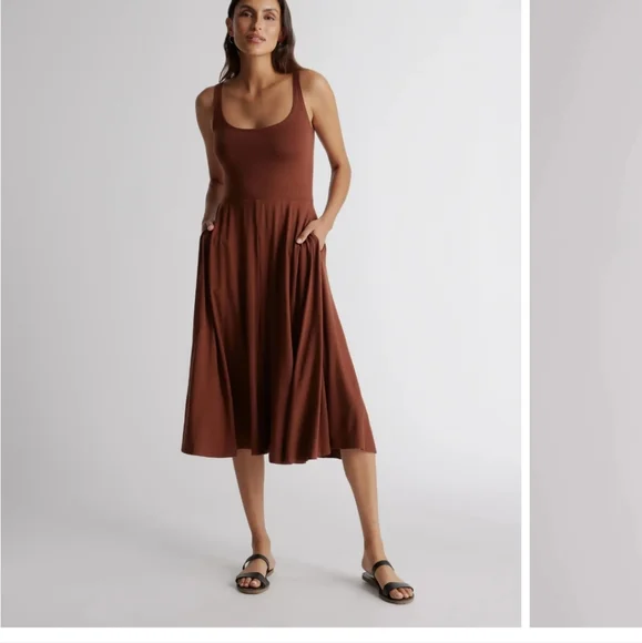 Quince | Dresses | Quince Tencel Jersey Fit Flare Dress Brown | Poshmark